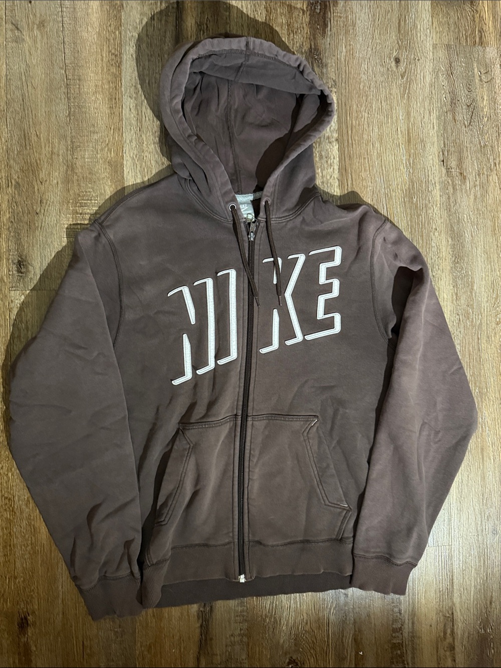 Y2K men’s Nike silver tag Chocolate Brown Full-Zip Hoodie